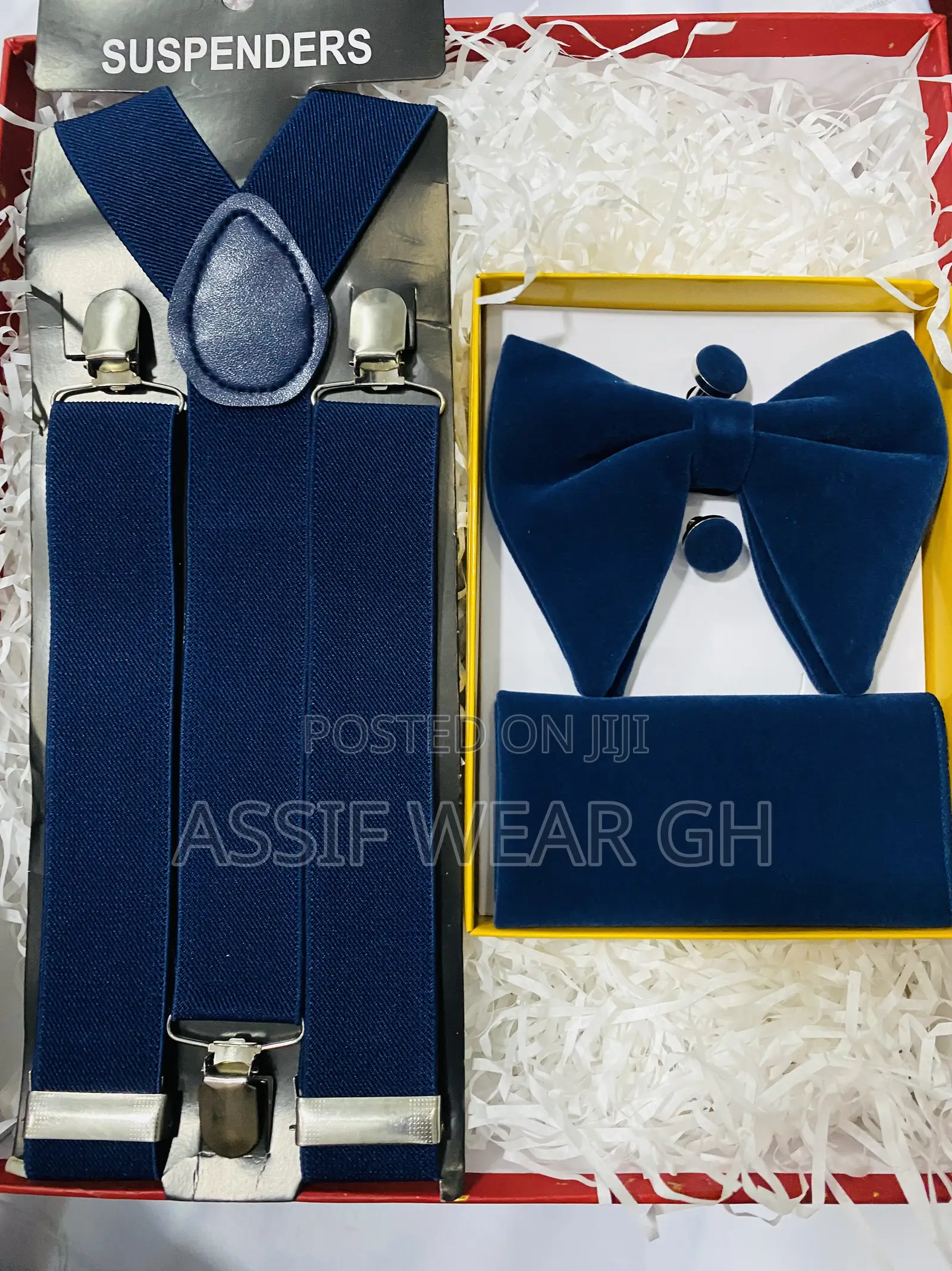 Navy Blue Bow Tie and Suspender