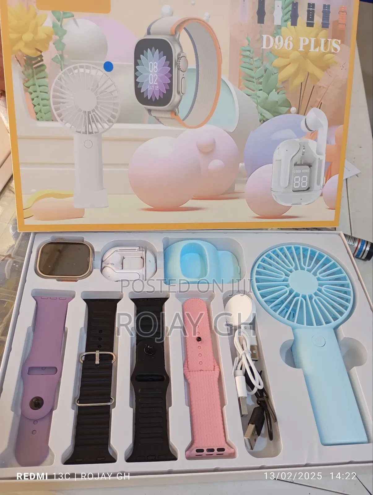D96 Ultra Smart Watch, Earbud Rechargeable Fan - Blue