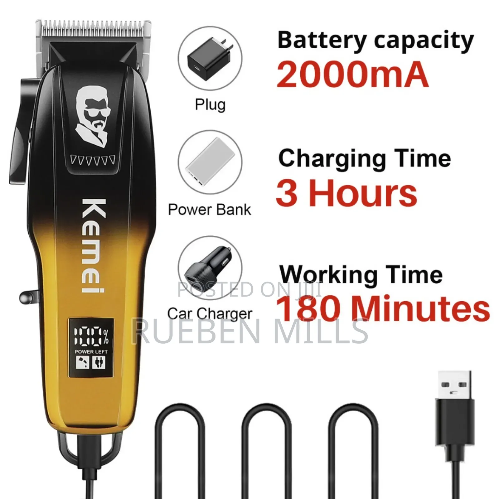 2000mah New Design Latest Kemei Barbering Shop Machine