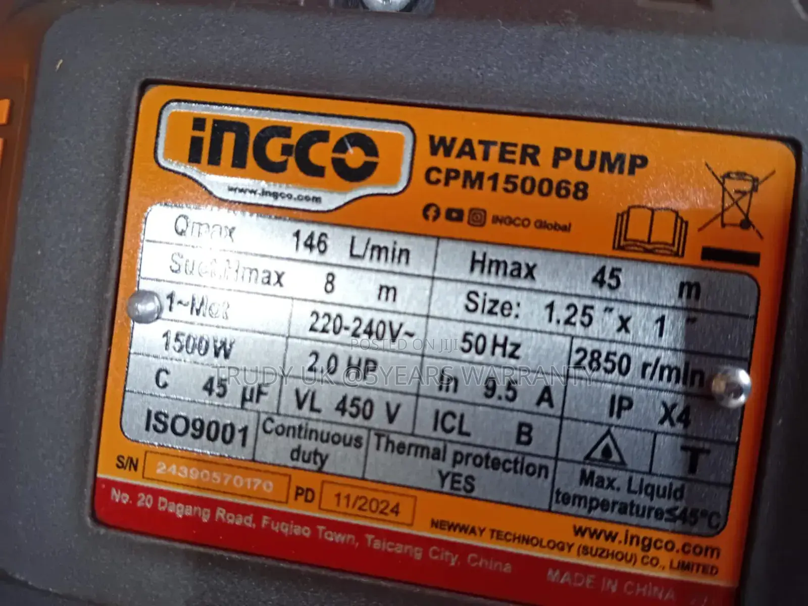 High-Head 0.5hp Submersible Ingco Water Pump Japan Model Mad