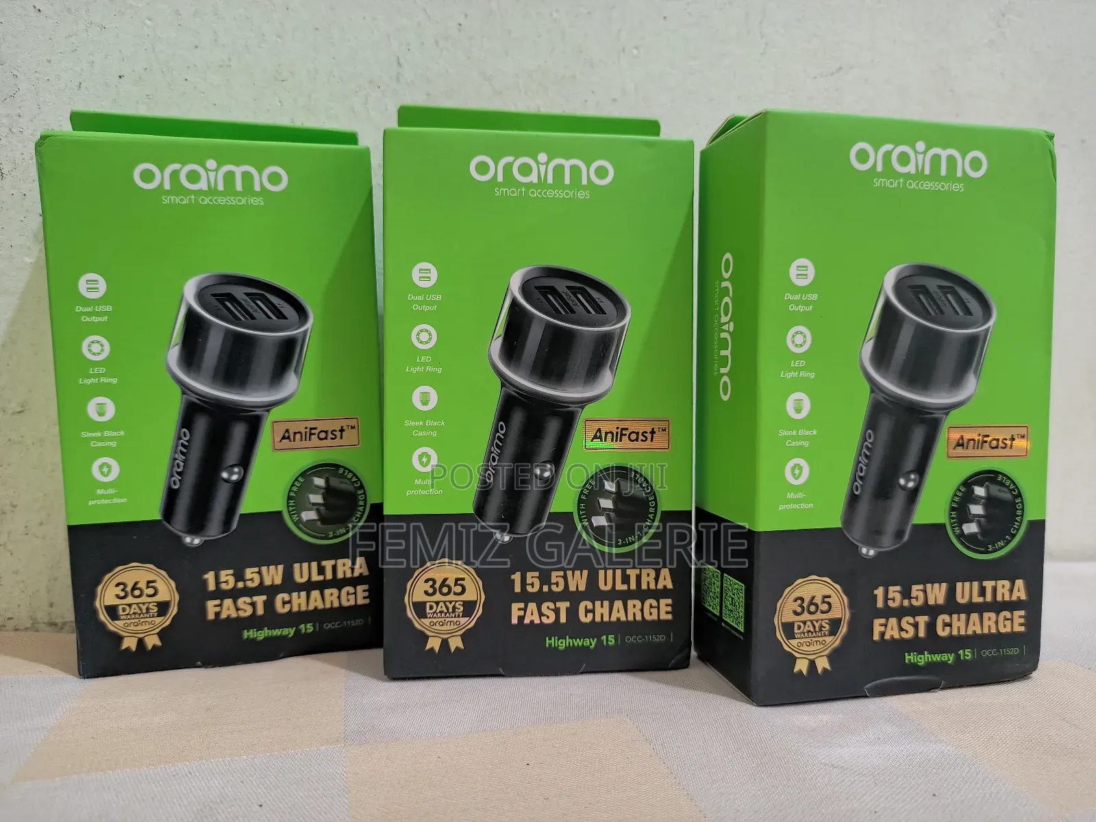 Oraimo 15.5W Highway Car Charger With 3-in-1 Cable