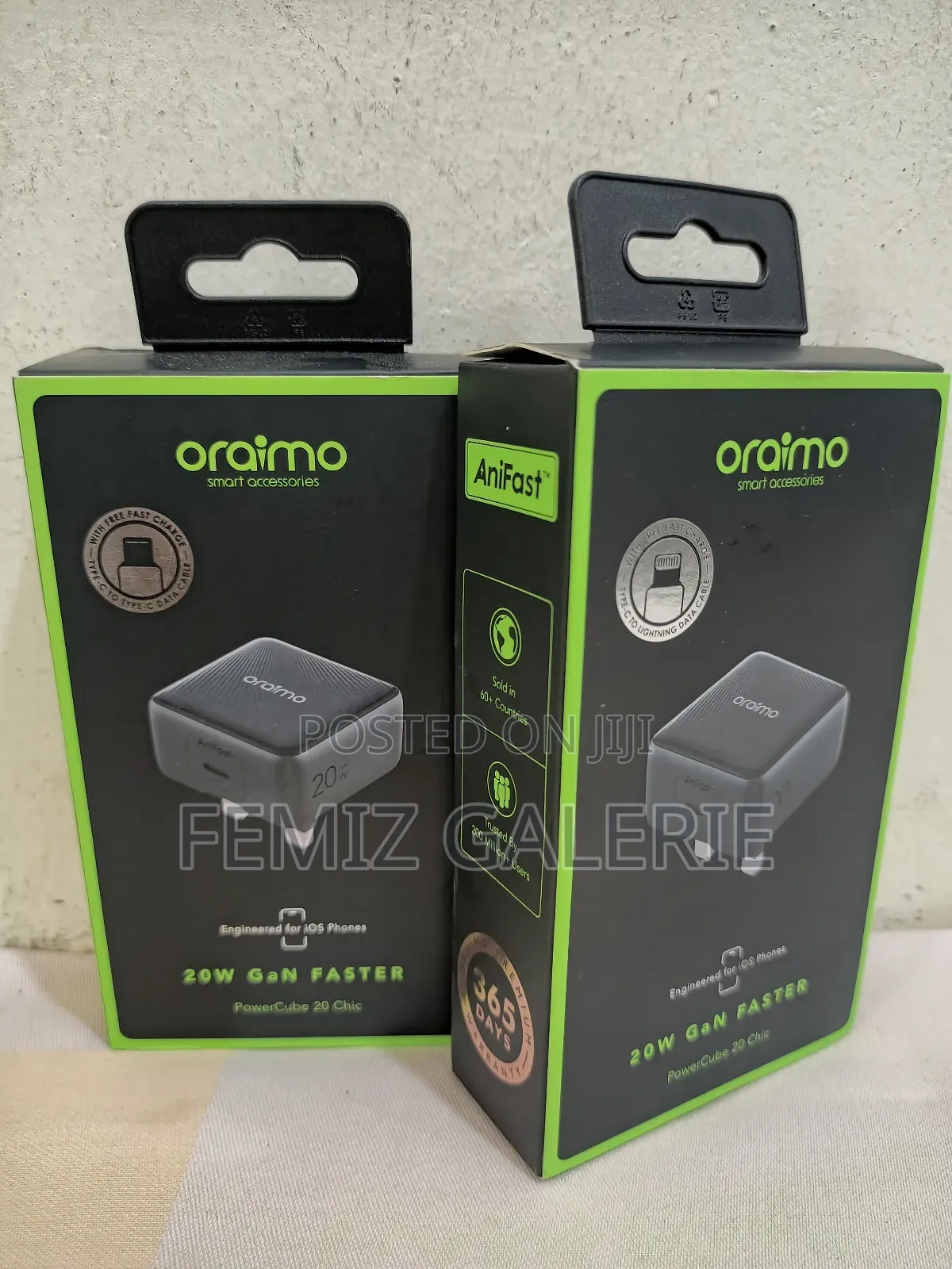 Oraimo 20w Powercube Charger + C-to-C/C-to-Lightning Cable