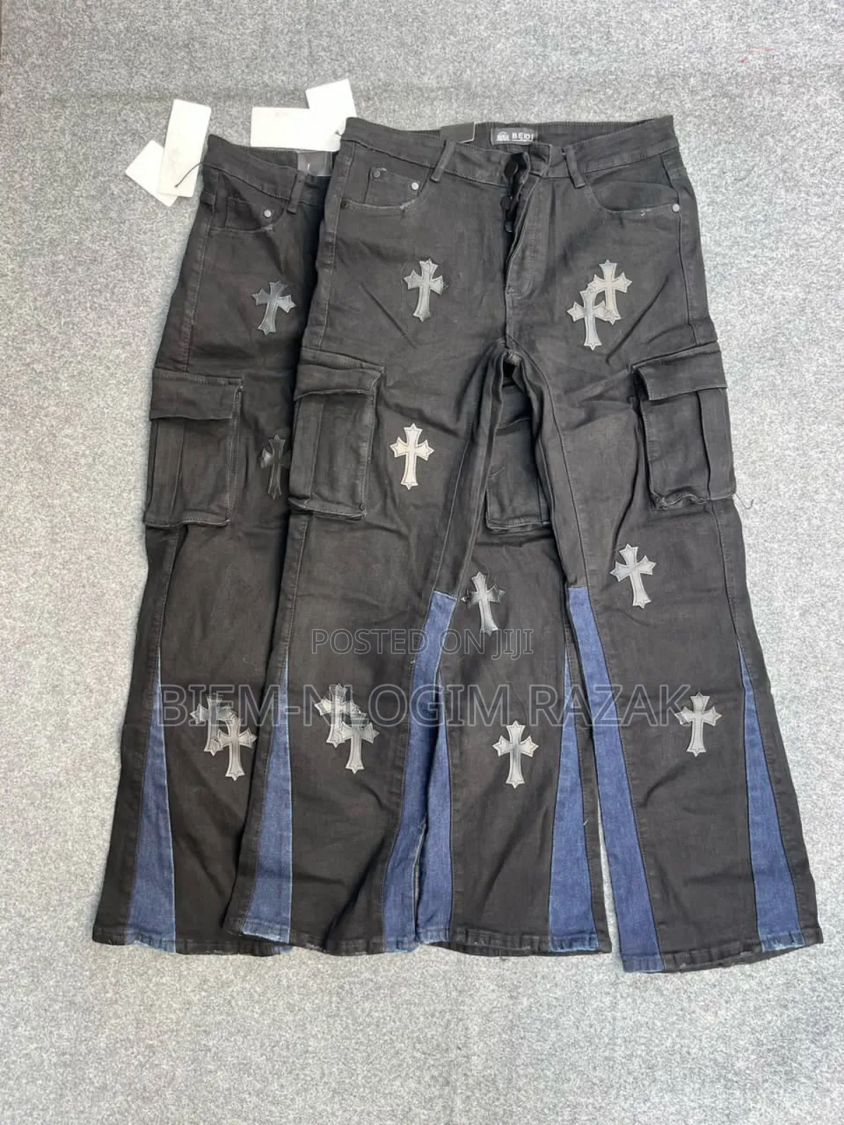 High Quality Chrome Heart Black Baggy Flared Jeans Available
