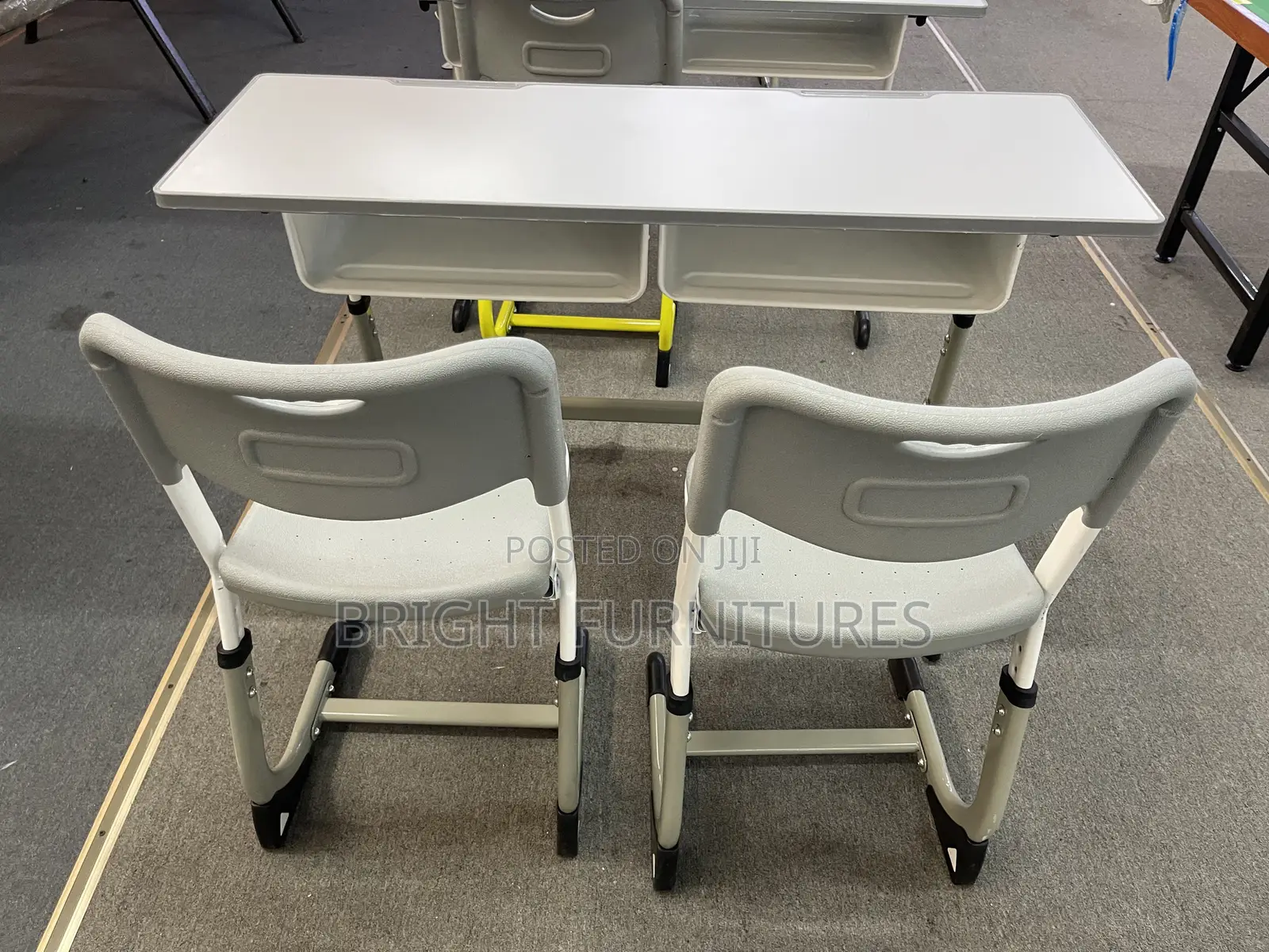 Morden Design High School Desk With Two Chairs Classroom Use