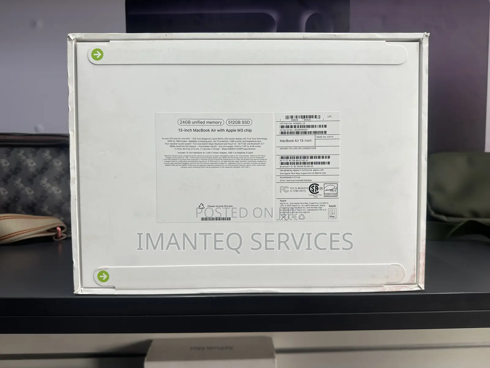 New Laptop Apple MacBook Air 2024 M3 24GB Apple M3 SSD 512GB