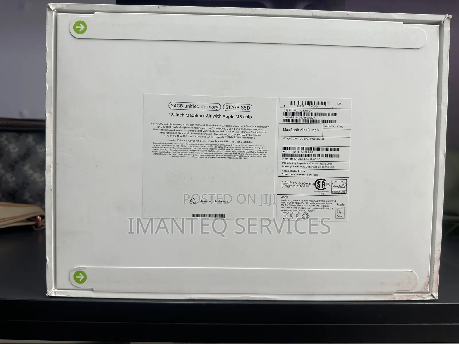 New Laptop Apple MacBook Air 2024 M3 24GB Apple M3 SSD 512GB