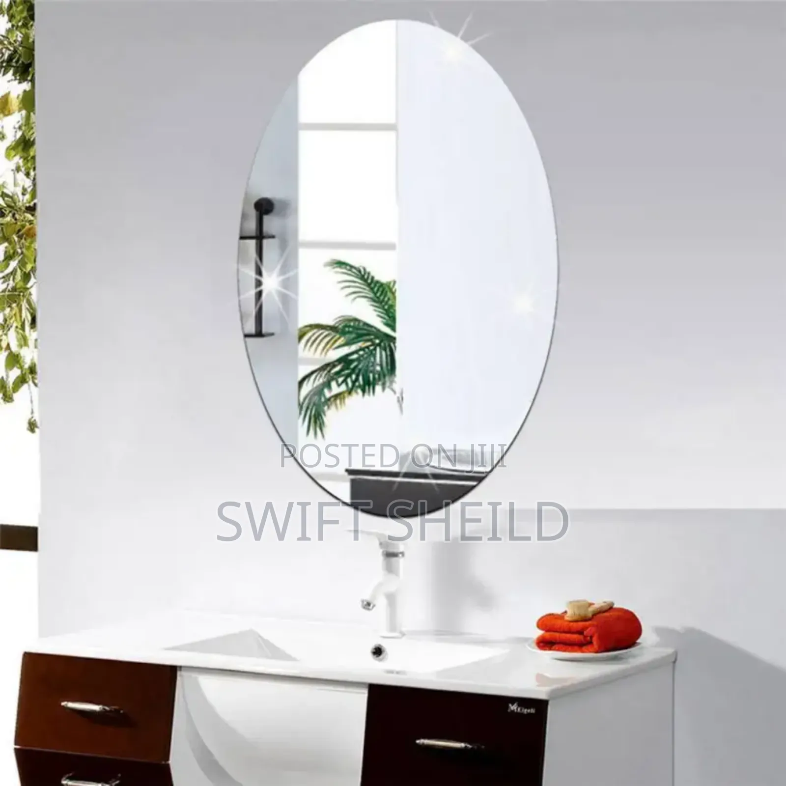 Oval Shape Acrelic Mirror Very Clear for Decor 60 X 40cm