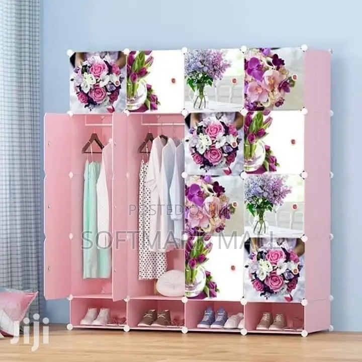 16 Cubes Wardrobe With Shoe Rack- Pink