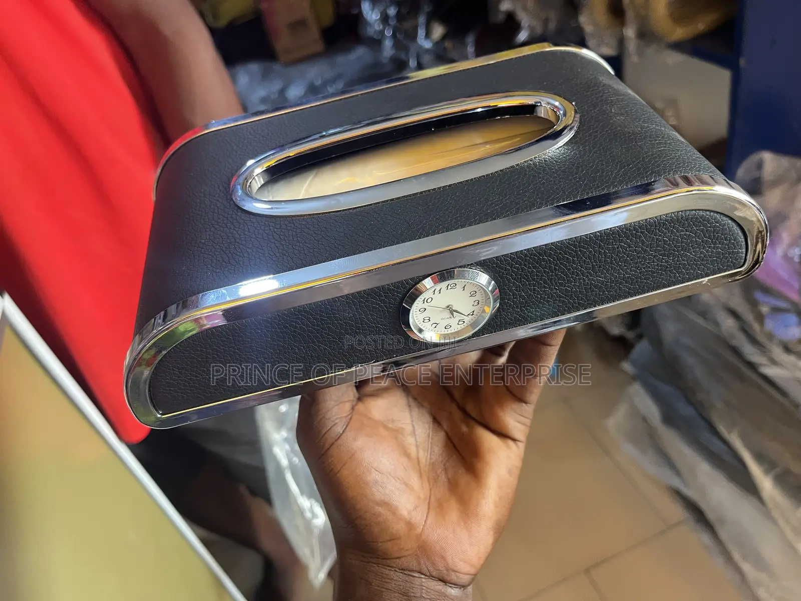 Office Leather Tissue Case With Watch