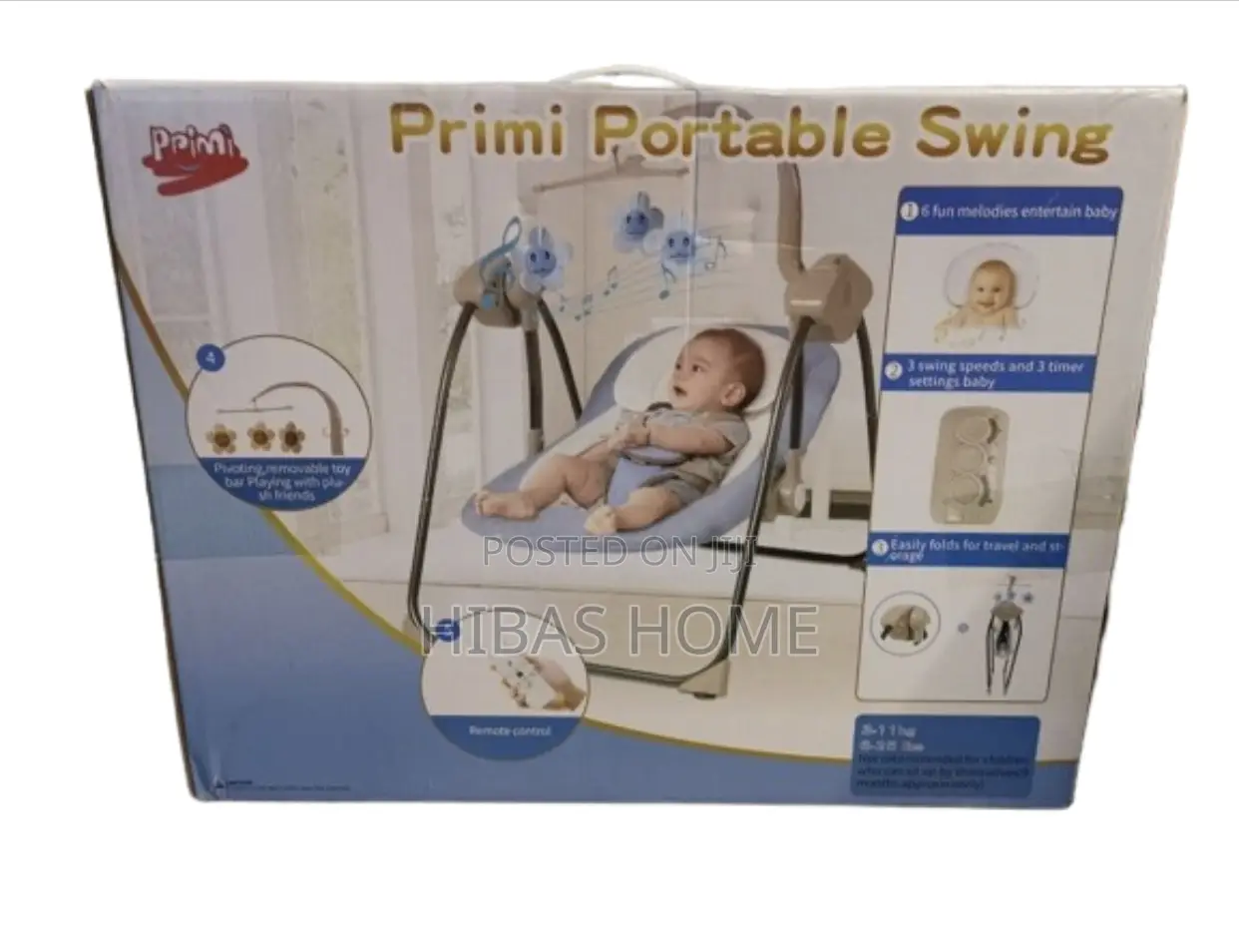 Primi Portable Baby Swing, Remote, Convenient for Travelling