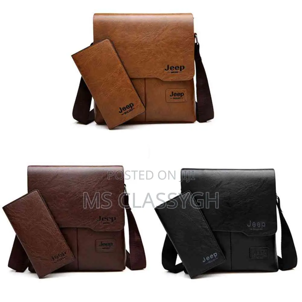 Jeep Men Bag 2 PCS Set Man Leather Messenger Shouder Bag