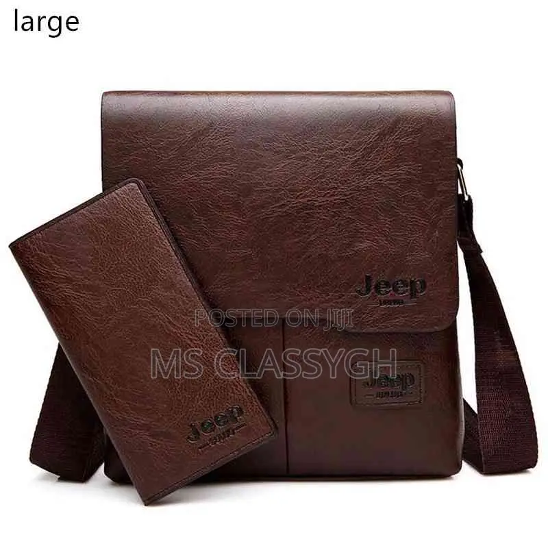 Jeep Men Bag 2 PCS Set Man Leather Messenger Shouder Bag