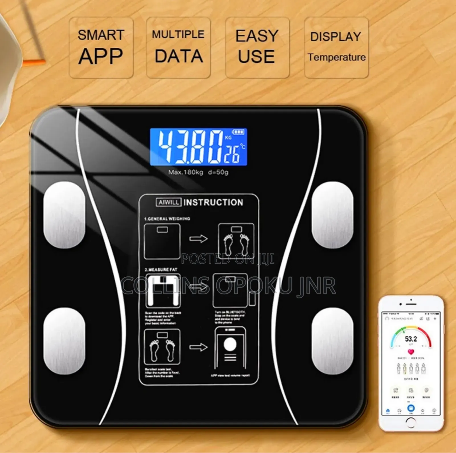 Multi-functional Usb Bluetooth Body Weighing Scale - Black