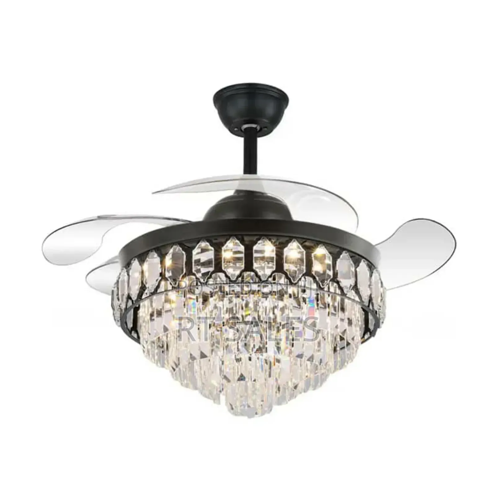 Black Crystal Chandelier Fan With Light