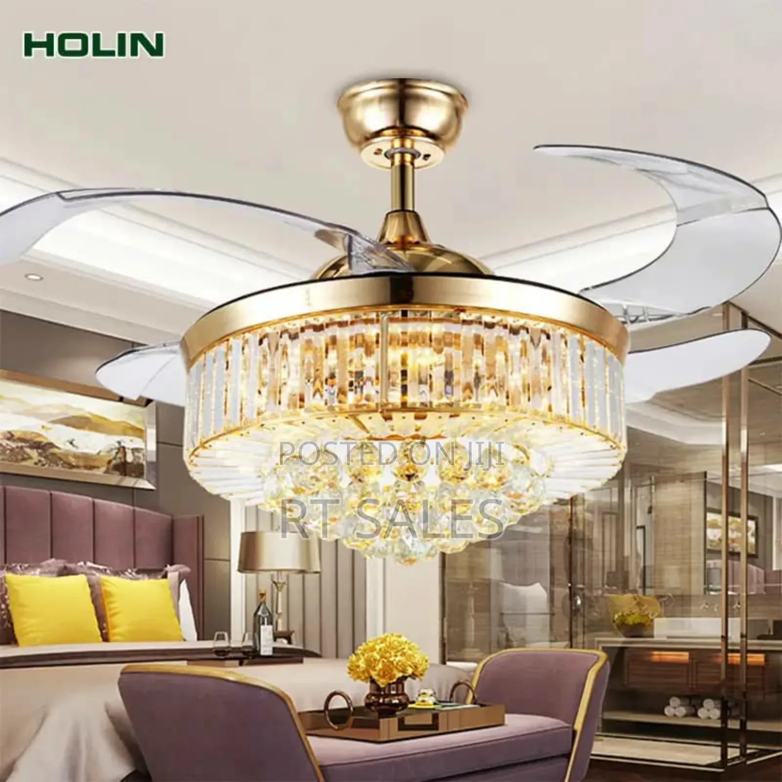 Crystal Golden Chandelier Fan With Light.
