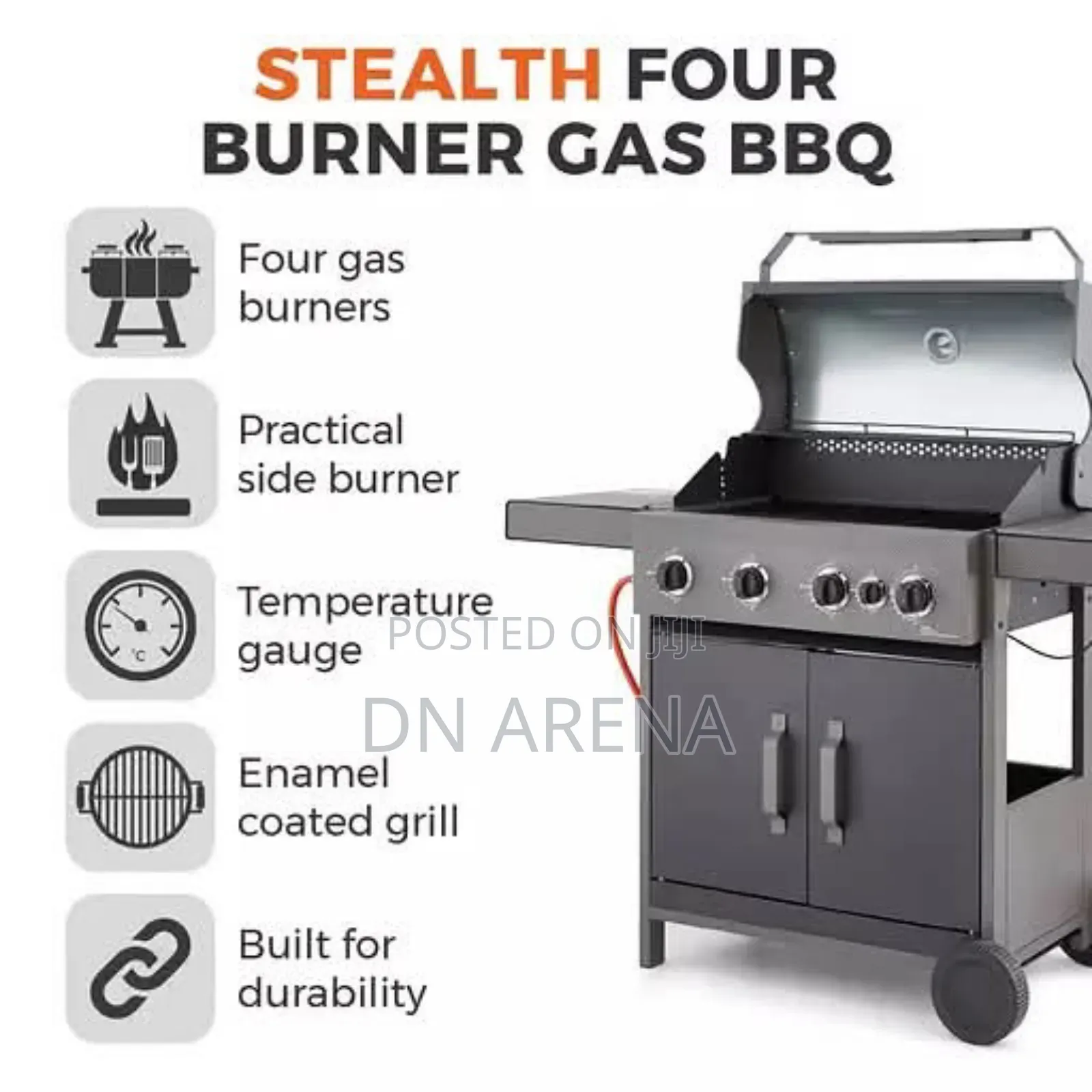 El-Fuego 4 Burner Gas Grill With Side Cooker