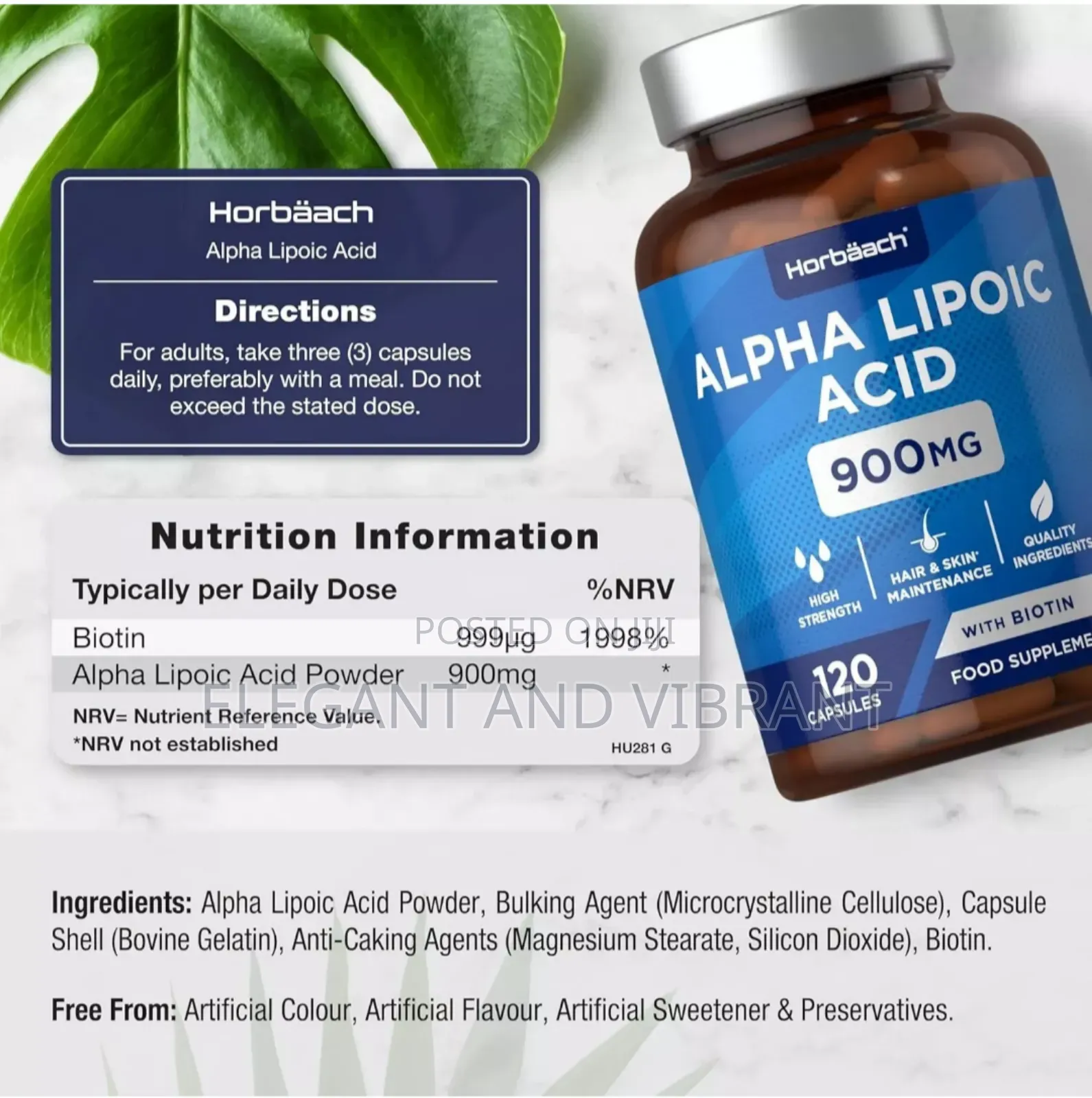 Alpha Lipoic Acid 900mg | 120 Capsules | High Strength Ala