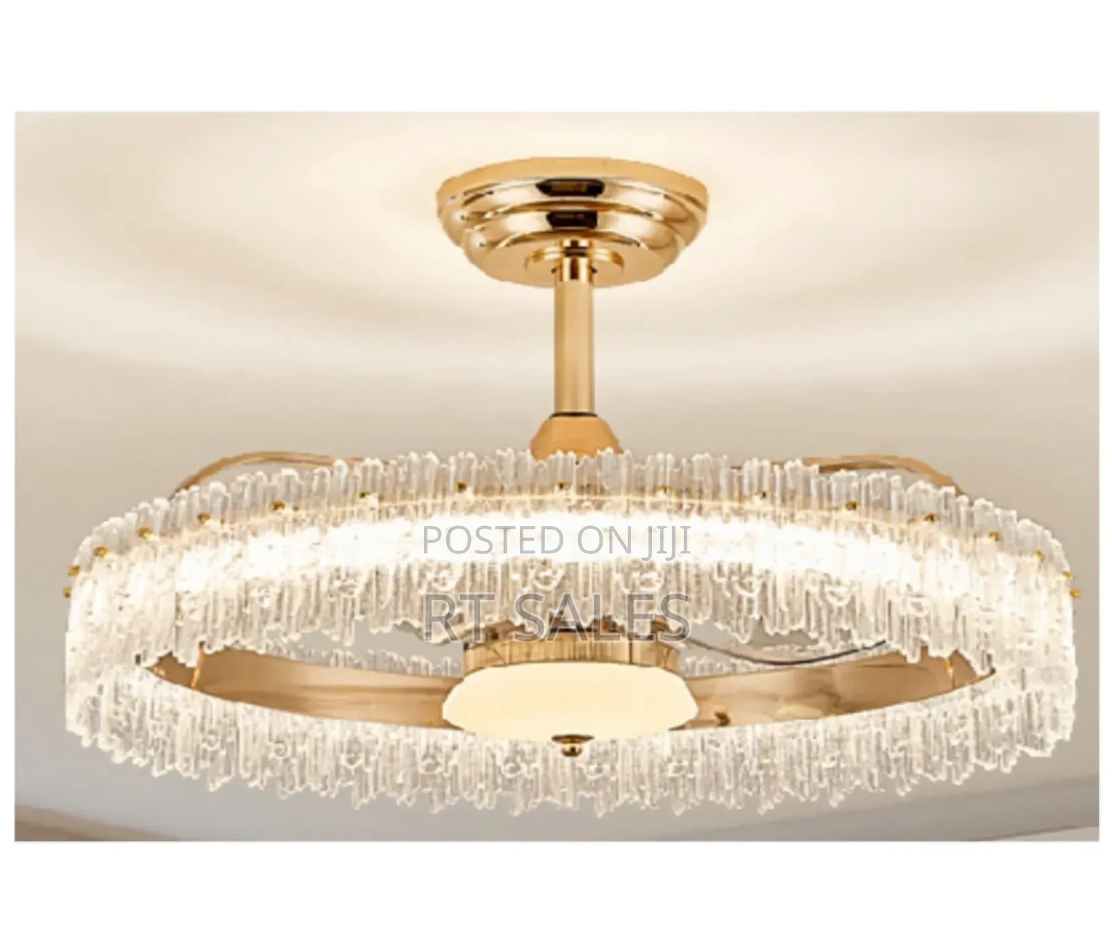 Golden Crystal Fan With Light.