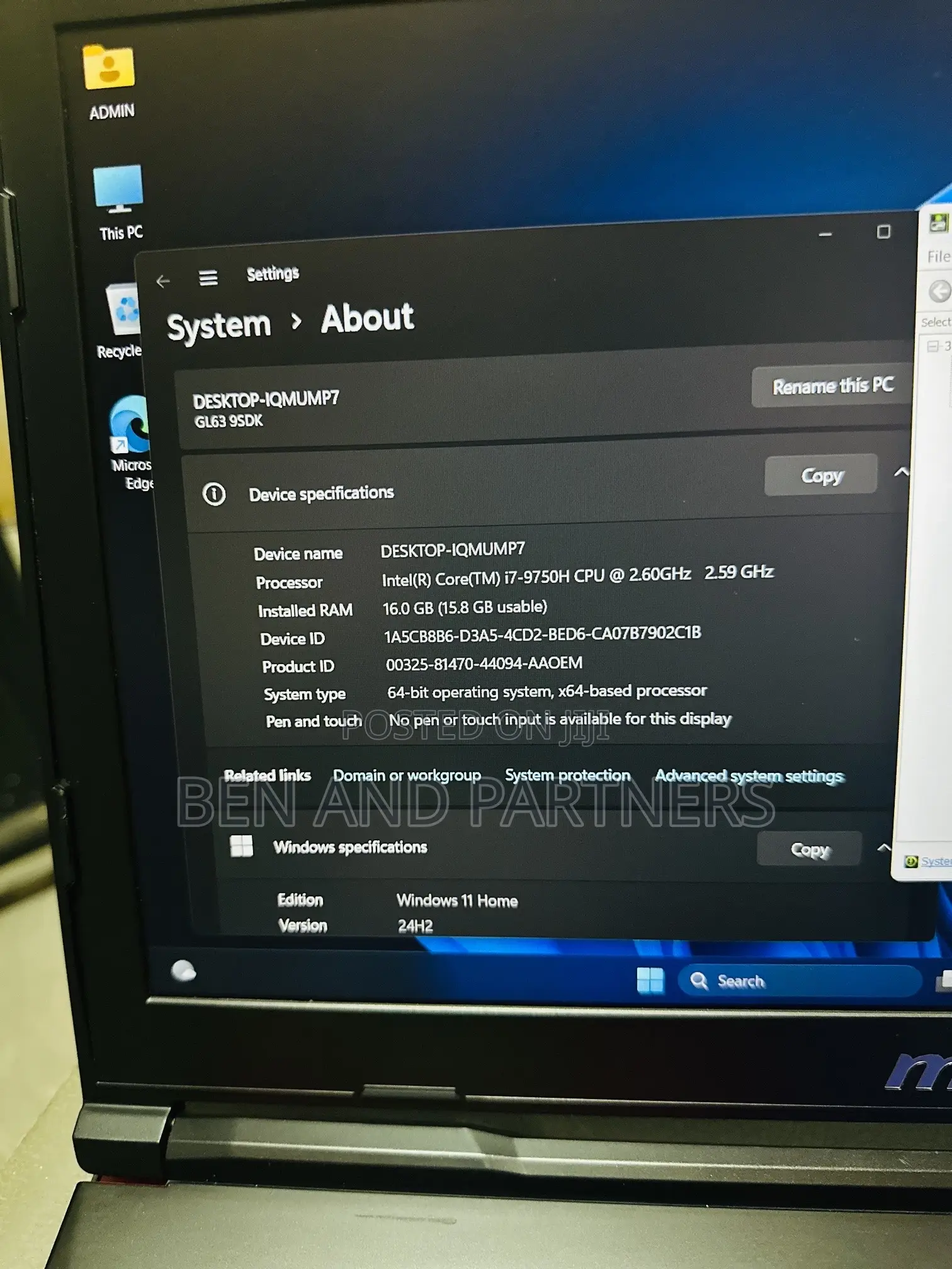 Laptop MSI GL63 8RC 16GB Intel Core i7 HDD+SSD 128GB