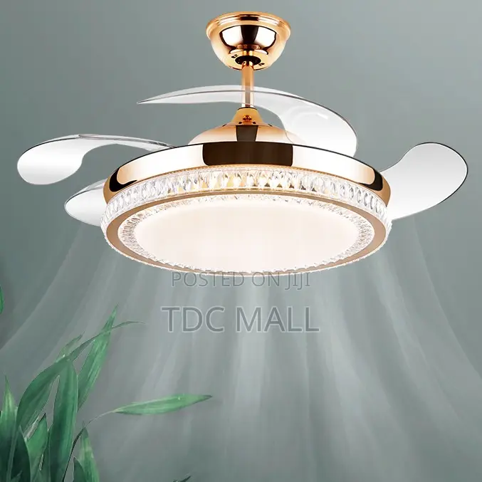 Retractable Golden Crystal Fanlight With Remote