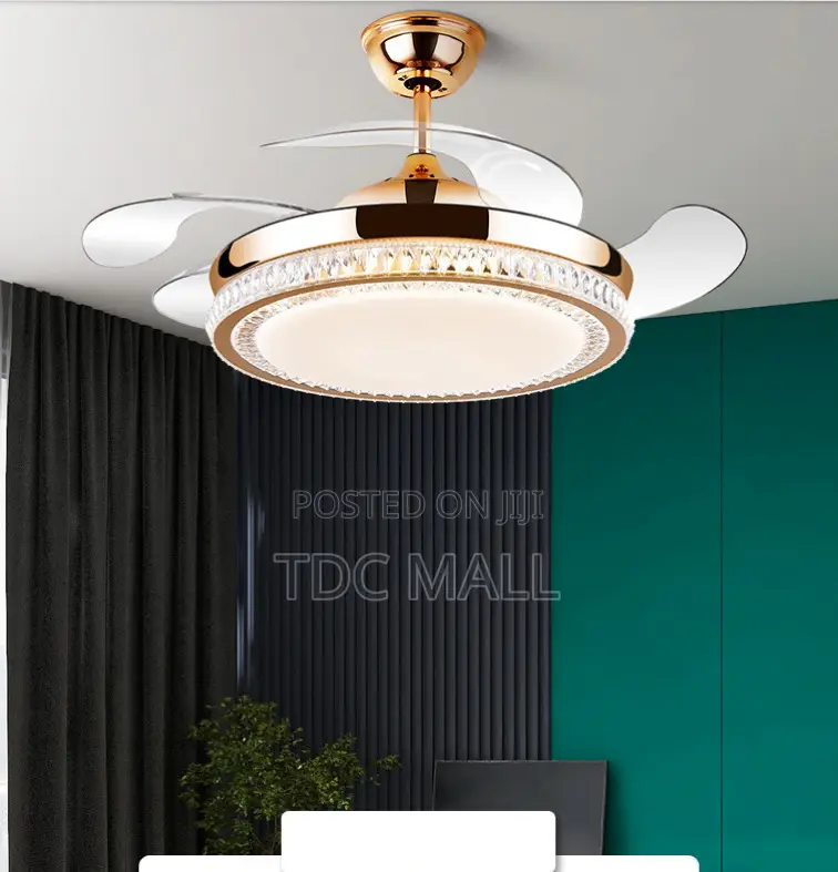 Retractable Golden Crystal Fanlight With Remote