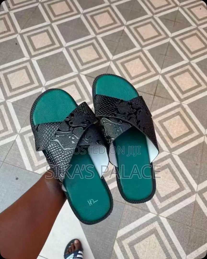 Black and Green Shinny Skin Slippers