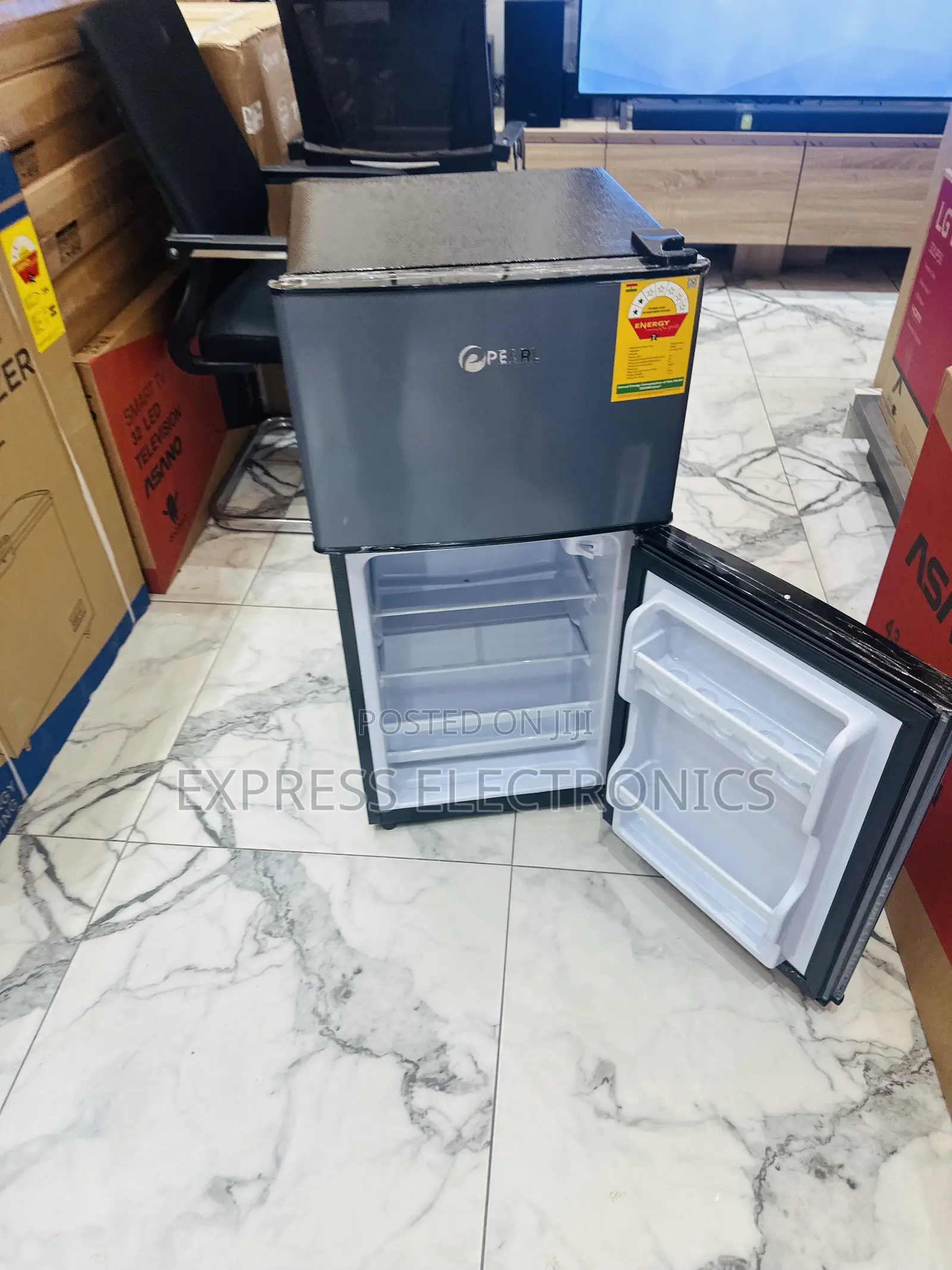 Easy to Operate Double Door Table Top Fridge Pearl Grey