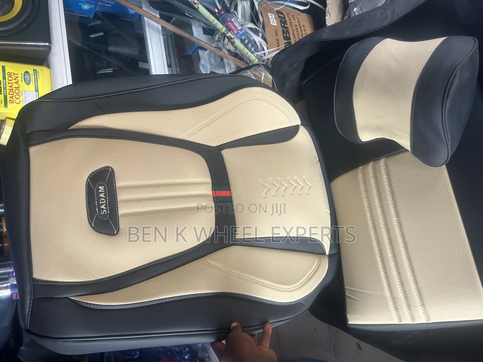 Cream/Black Leather Seat Cover 10d