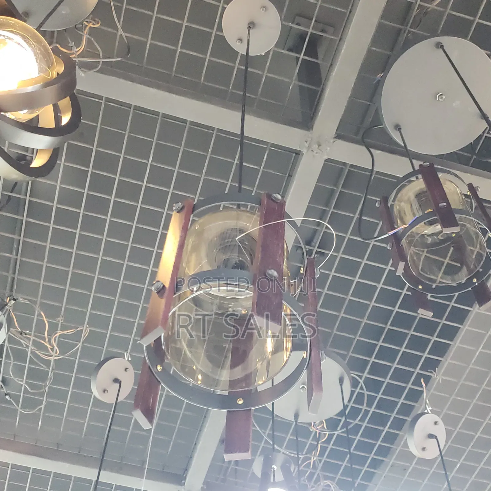 Wood and Glass Single Ceiling Pendant Light