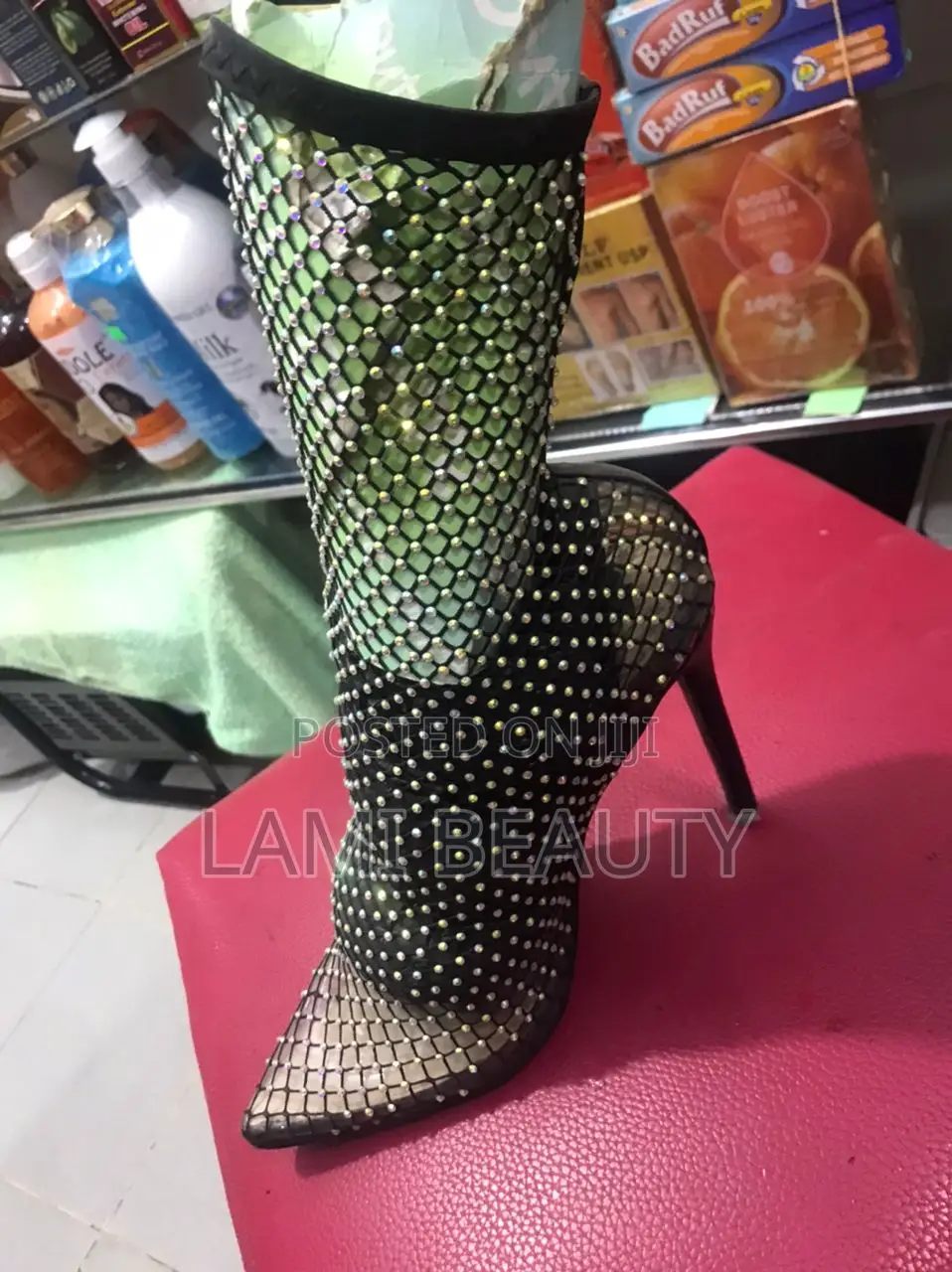 Golden Stones Net Mini Boot High Heel Shoes