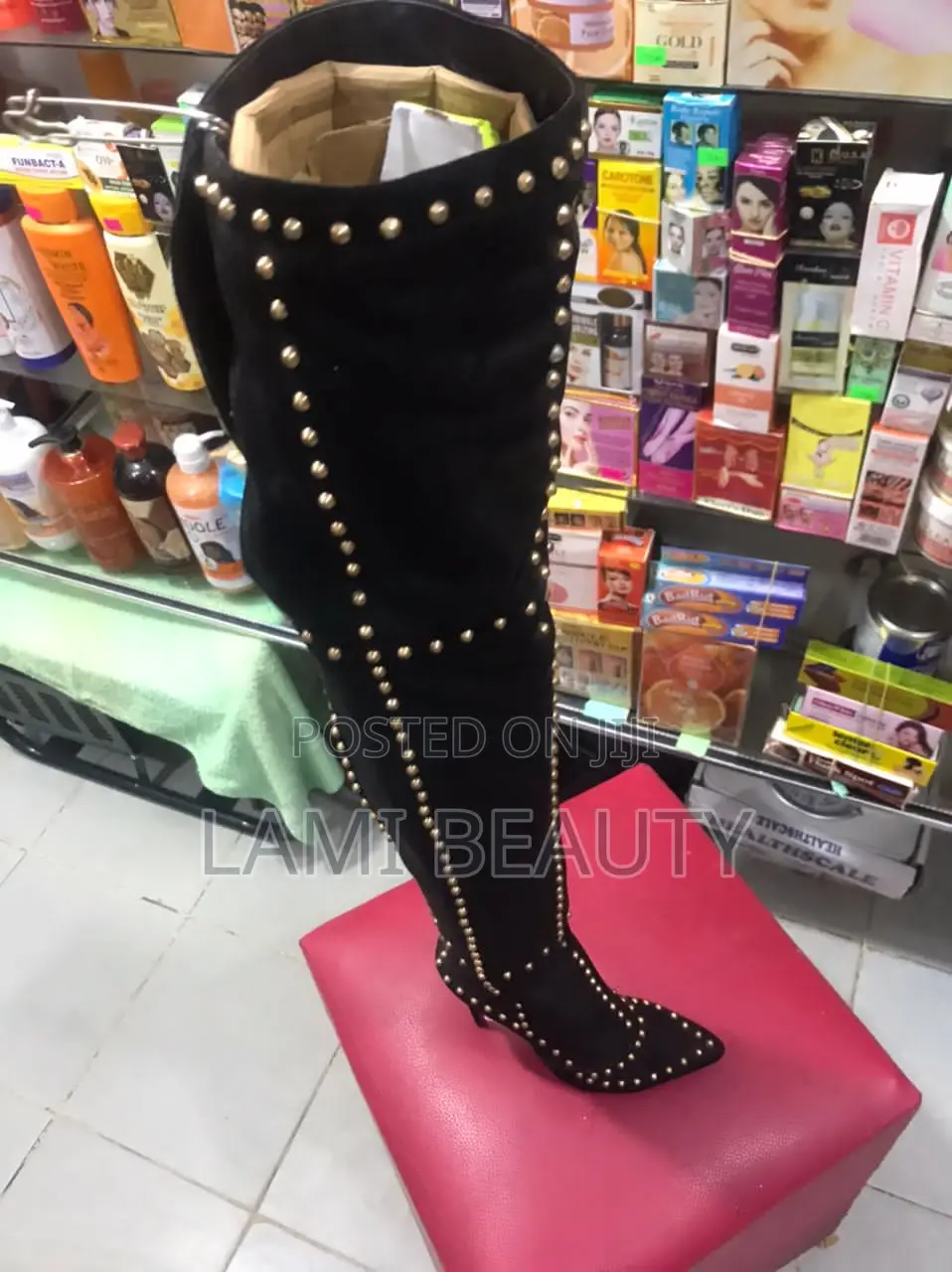 Gold Stud’S Long Boot 
High Heel Shoe 
Size 39
