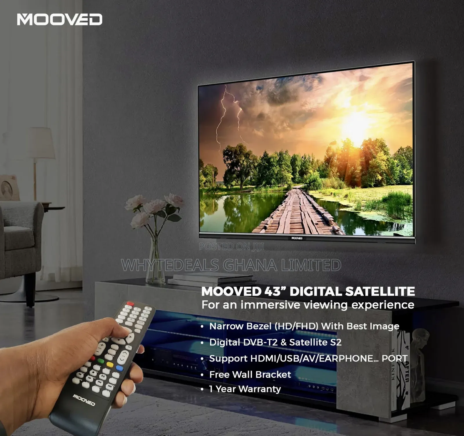 Free Wall Mount| Mooved 43" Satellite FHD Led Tv| Usb| Hdmi