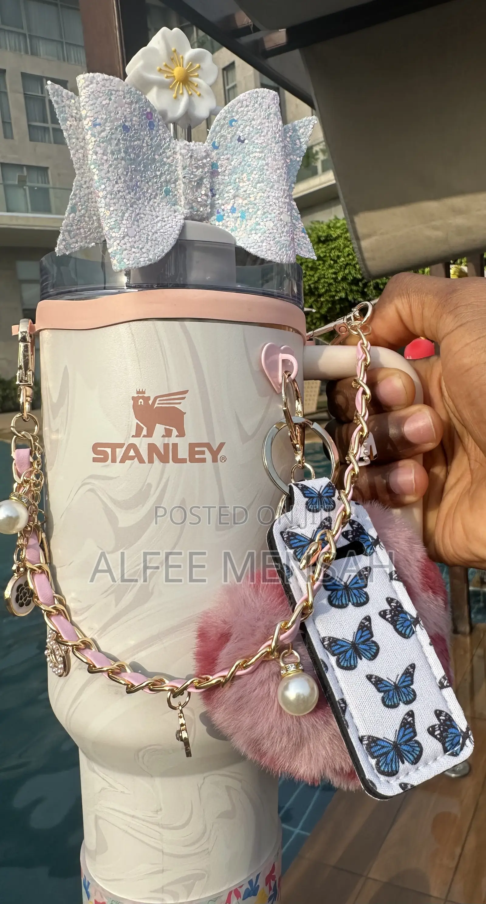 Rose Quartz Swirl Stanley Tumbler 40oz With Accessories
