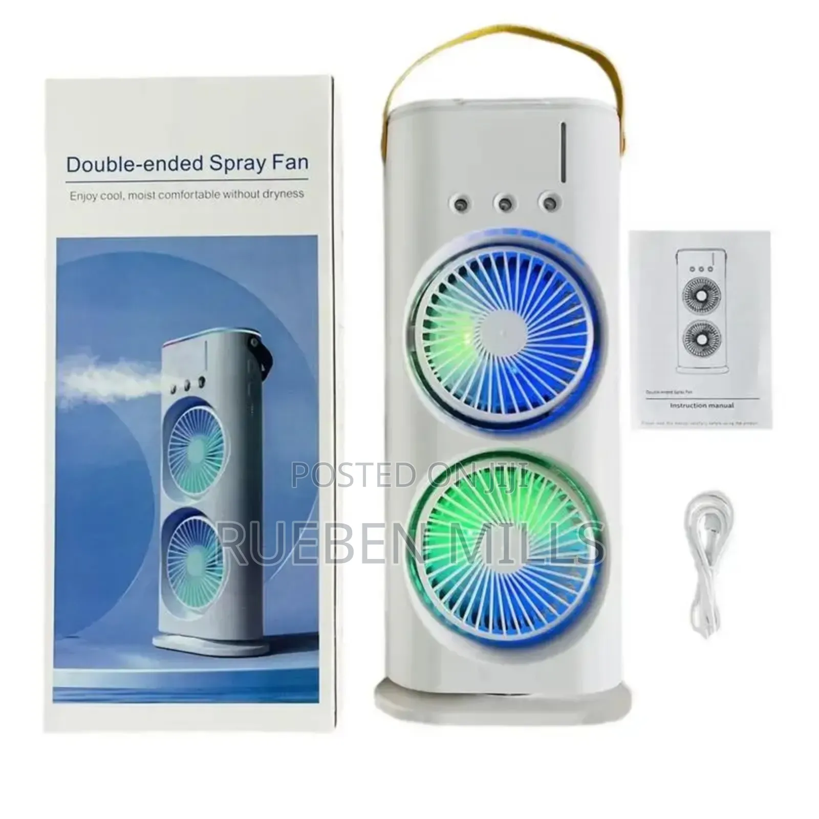Dual Headed Rechargeable Mist Spray Cooling Fan Air Cooler