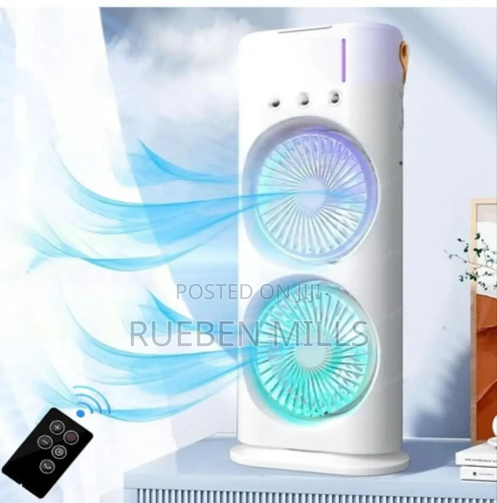 Dual Headed Rechargeable Mist Spray Cooling Fan Air Cooler