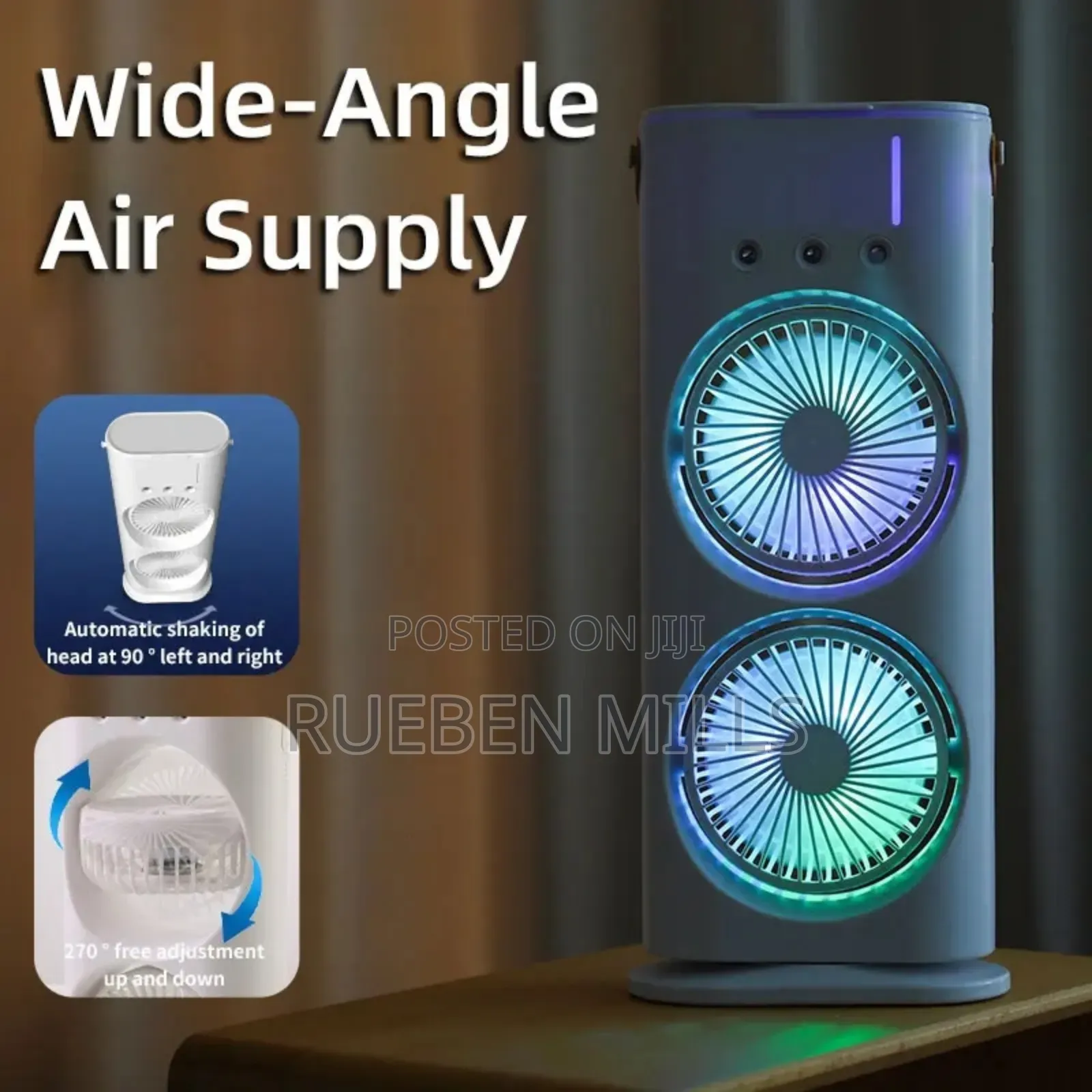 Dual Headed Rechargeable Mist Spray Cooling Fan Air Cooler