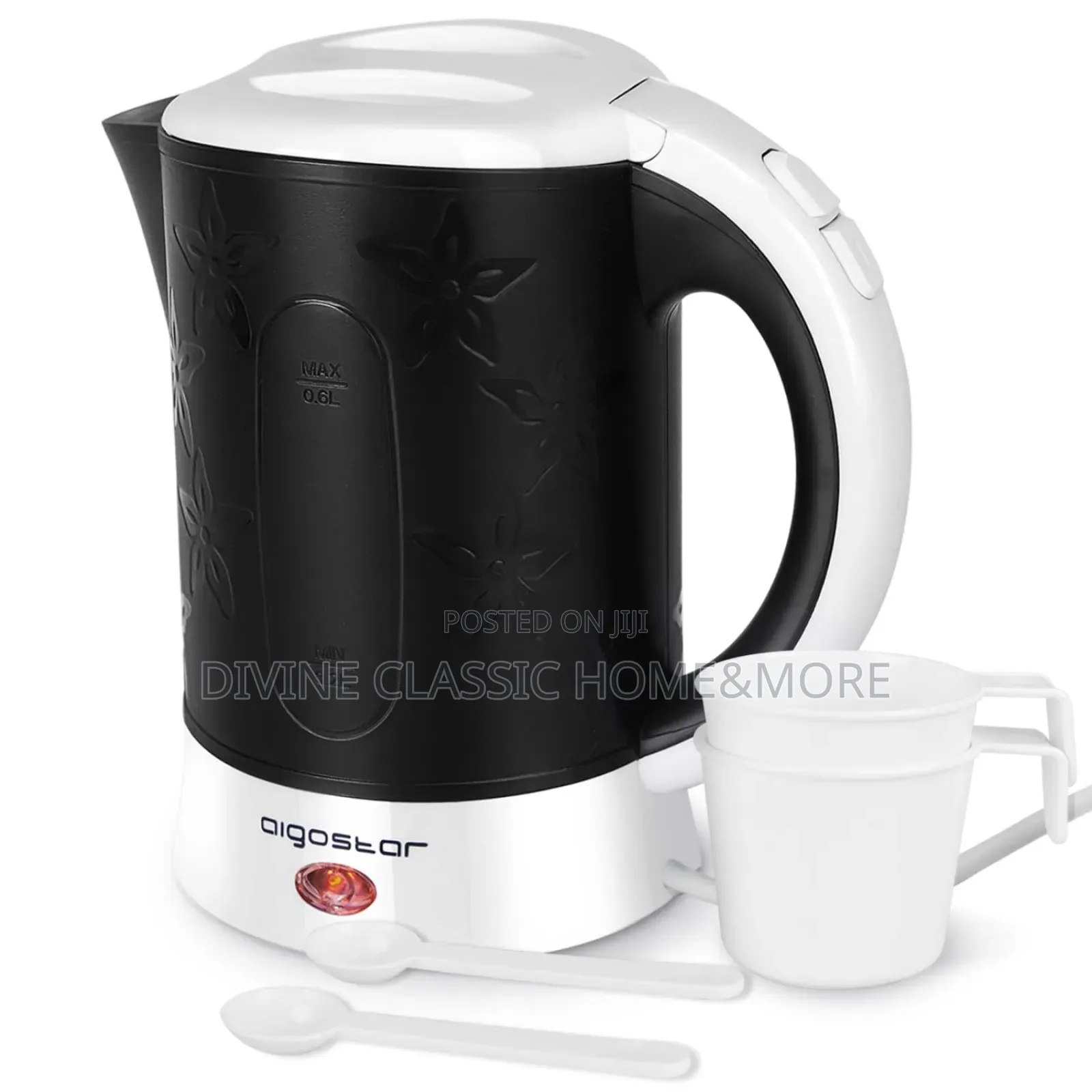 Aigostar Travel Kettle Includes 2 Cups and 2 Spoons, Black.