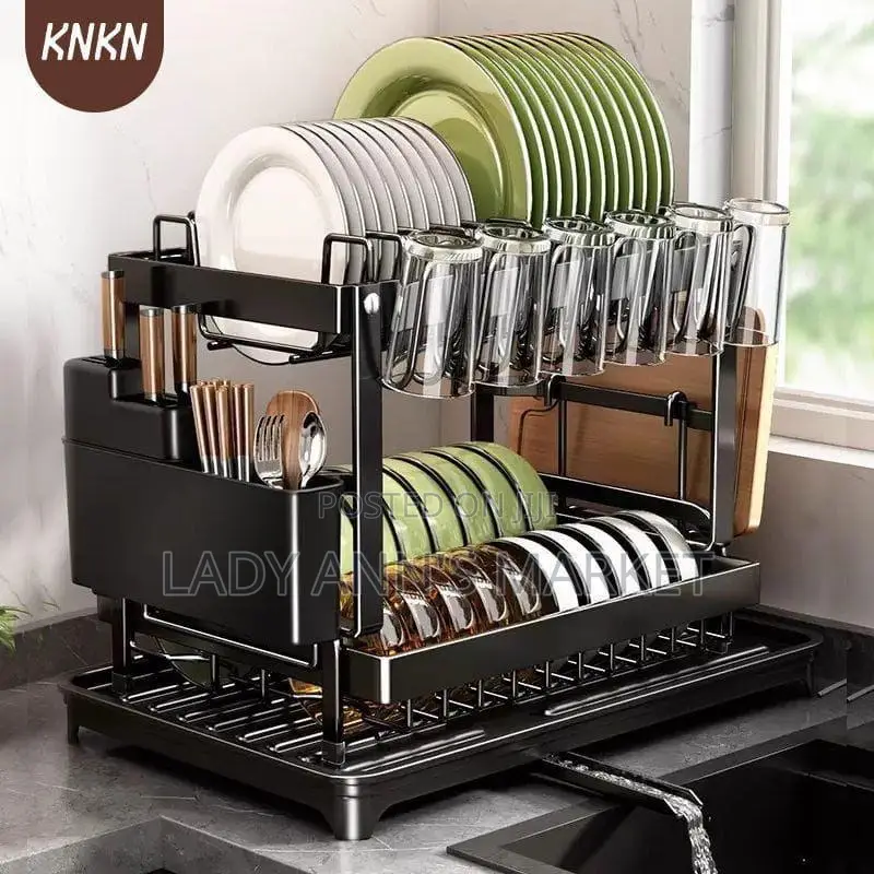 2 Tier Plate Rack With Glass Hanger