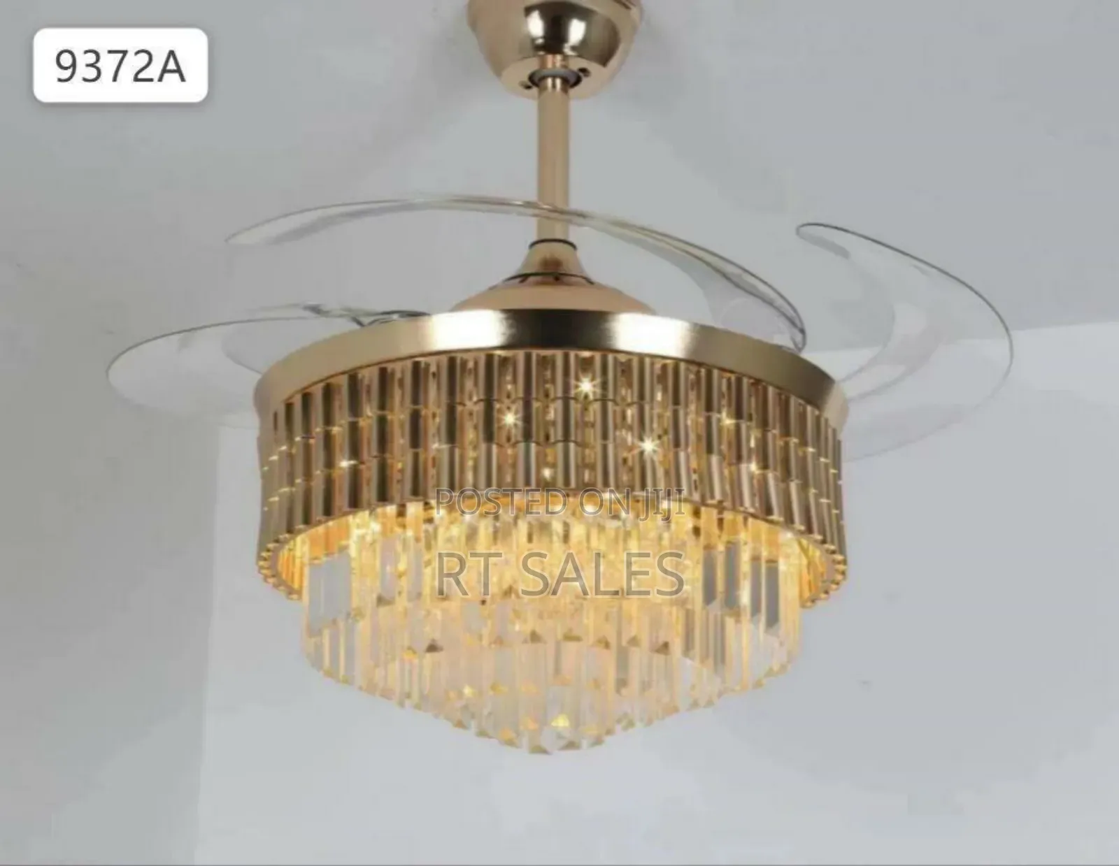 Remote Control Golden Chandelier Fan With Light