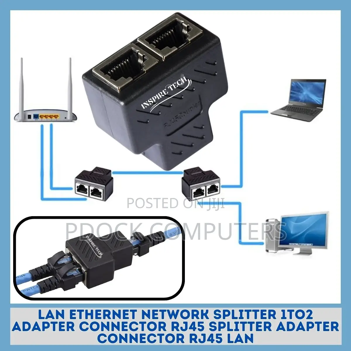 1 to 2 Way Lan Ethernet Network Cable Adapter Rj45 Female