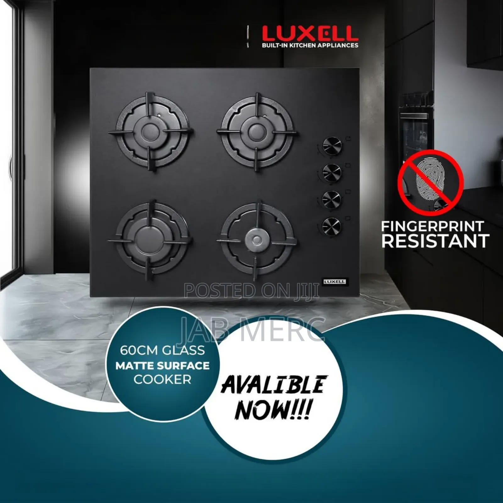 Unbreakable Glass Fingerprints Resistance Gas Hob 60cm 4 Burner Matte