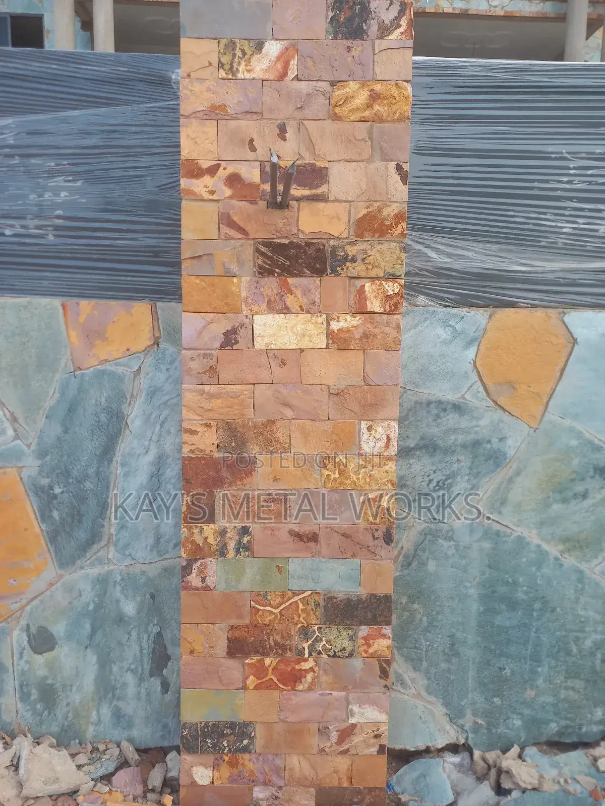 Blue Brown Local Stone Wall Cladding | Stone Laying