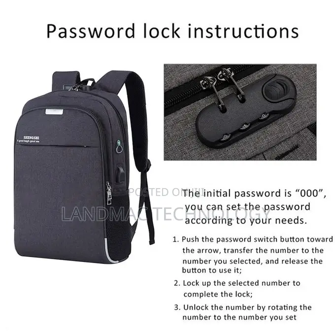 Password Lock Sunpower Anti Theft Laptop Backpack - Black