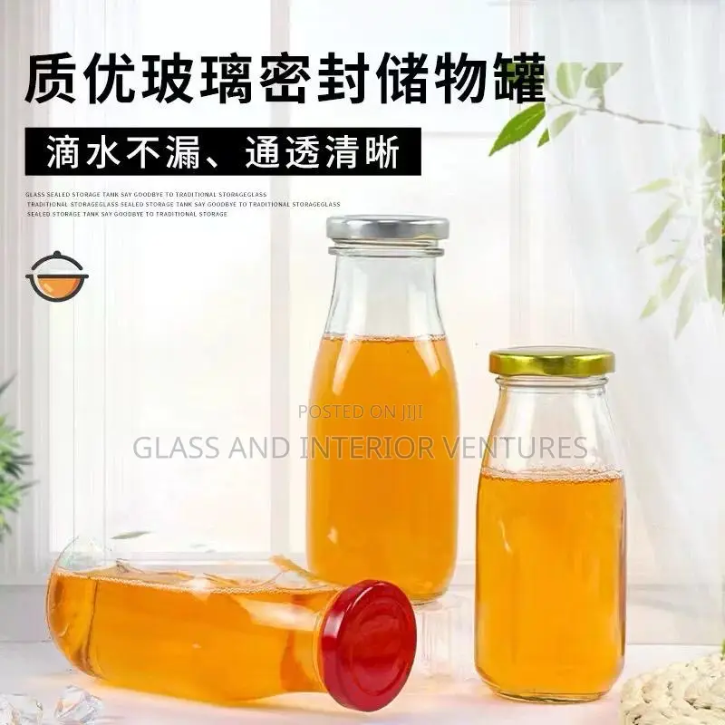 Juice Glass Bottles, Jars Tin and Plastics 250ml 500ml 350ml