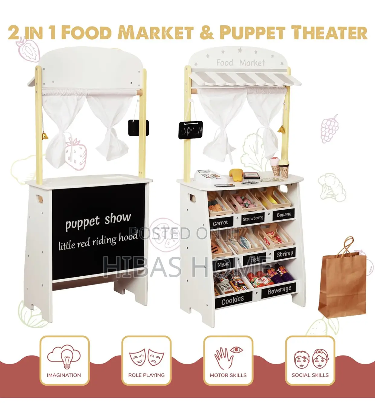 Kids Preschool Pretend Play Wooden Supermarket,Cash Register