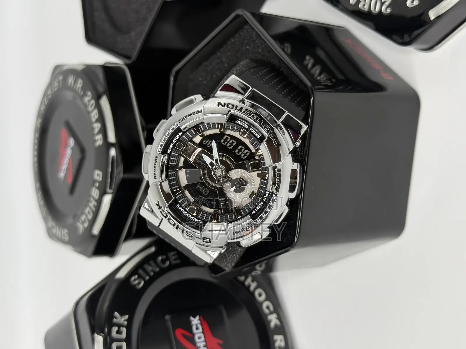Sports Chronograph Gshock Stainless Silver Case Watch