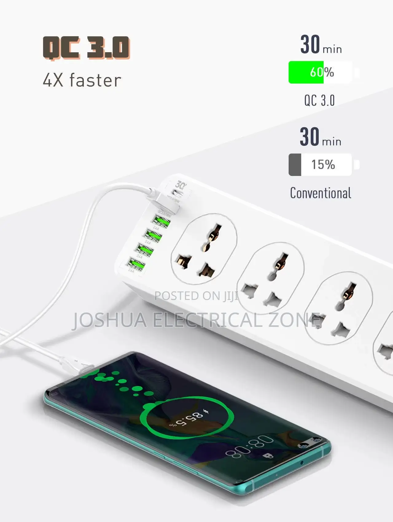 Socket With 10 Outlets 6 Usb Ports – 30w Fast Charging
