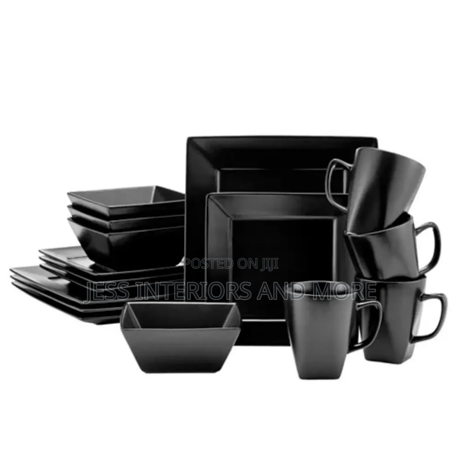16-Piece Black Square Dinnerware Set
