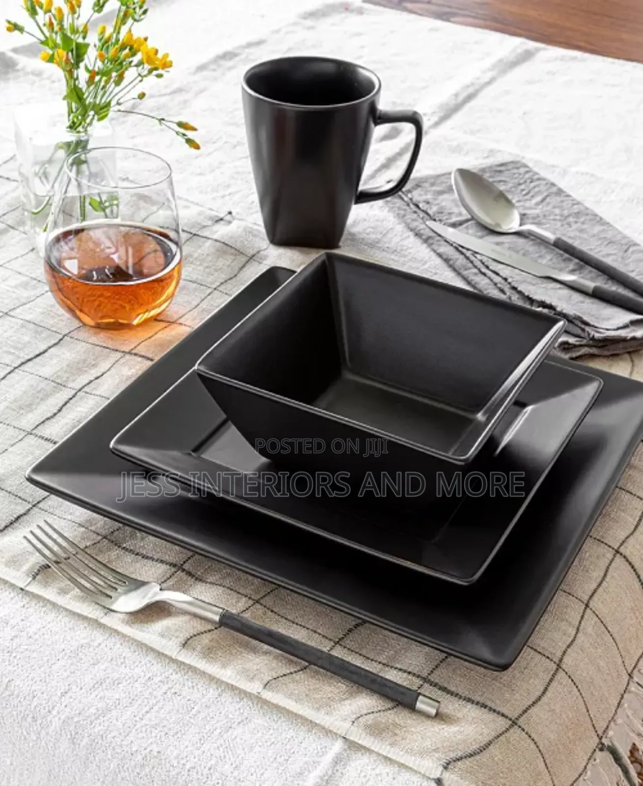 16-Piece Black Square Dinnerware Set