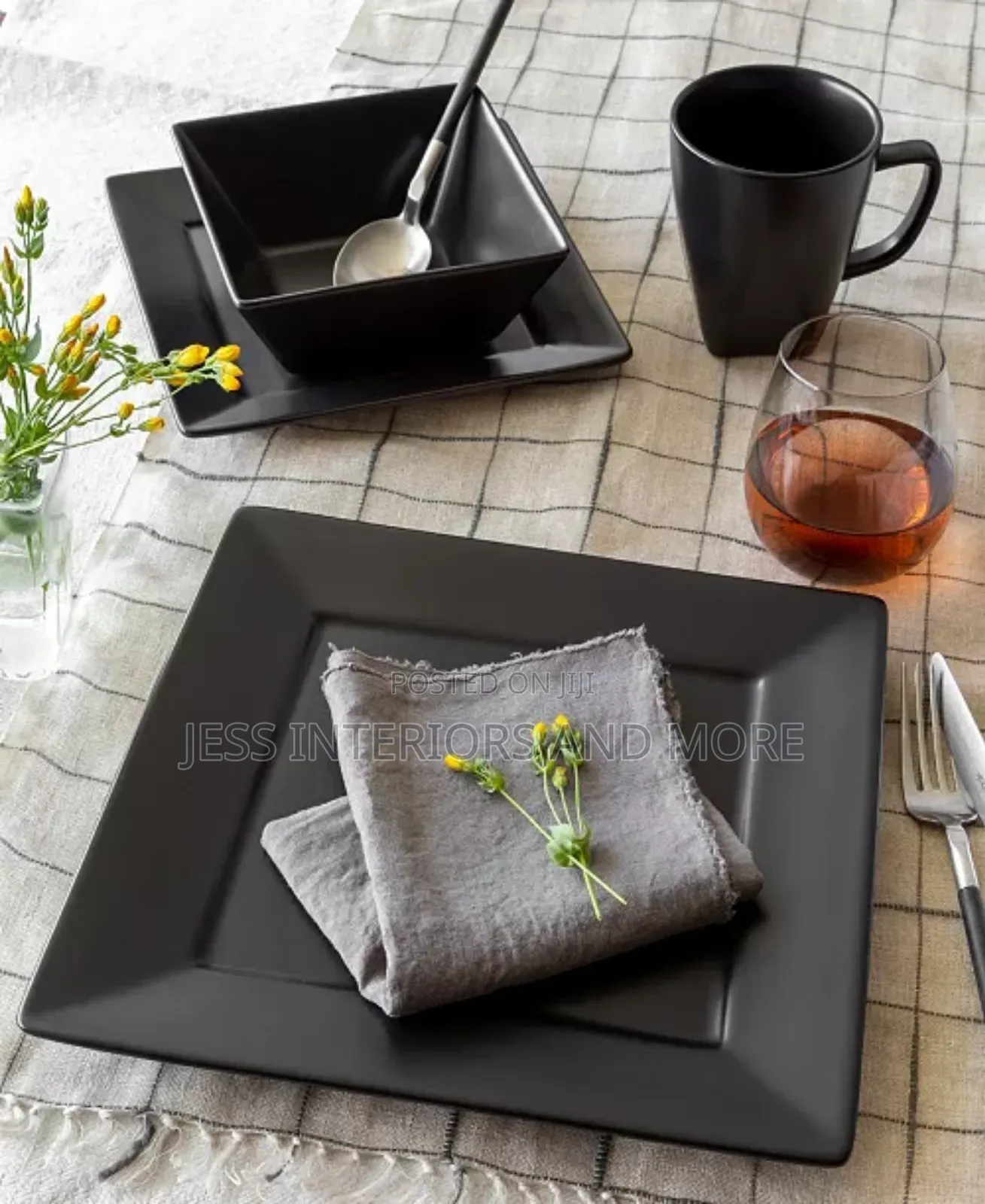 16-Piece Black Square Dinnerware Set